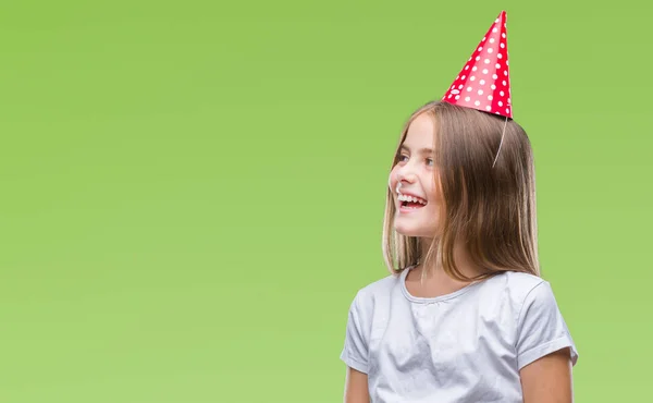 Young Beautiful Girl Wearing Birthday Cap Isolated Background Looking Away — Stock Photo, Image