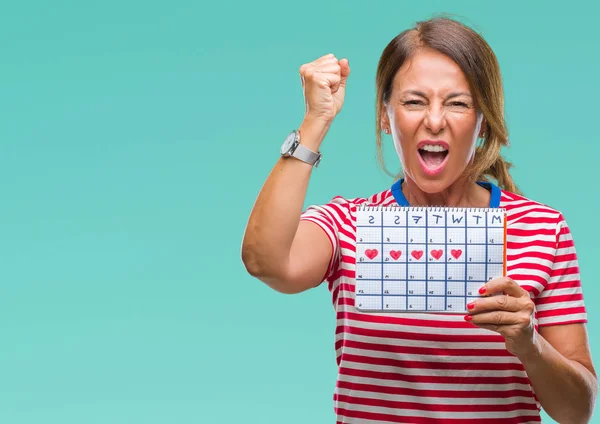 Middelbare Leeftijd Senior Spaanse Vrouw Met Menstruatie Kalender Geïsoleerde Achtergrond — Stockfoto