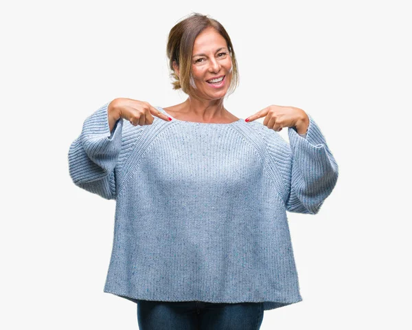 Middle Age Senior Hispanic Woman Wearing Winter Sweater Isolated Background — Stock Photo, Image