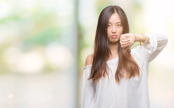 Young Asian Woman Isolated Background Looking Unhappy Angry Showing Rejection — Stock Photo, Image