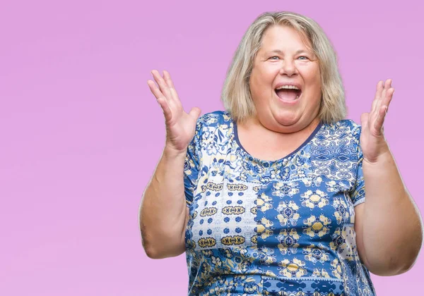 Senior Size Caucasian Woman Isolated Background Celebrating Mad Crazy Success — Stock Photo, Image