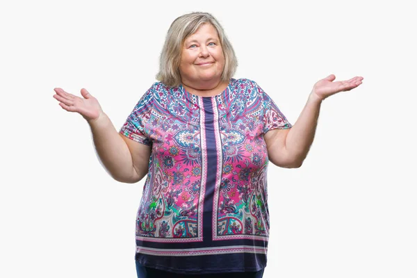 Senior Size Kaukasiske Kvinde Isoleret Baggrund Clueless Forvirret Udtryk Med - Stock-foto