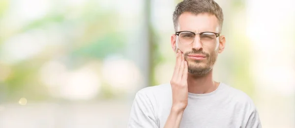 Young Tattooed Adult Man Touching Mouth Hand Painful Expression Because — Stock Photo, Image