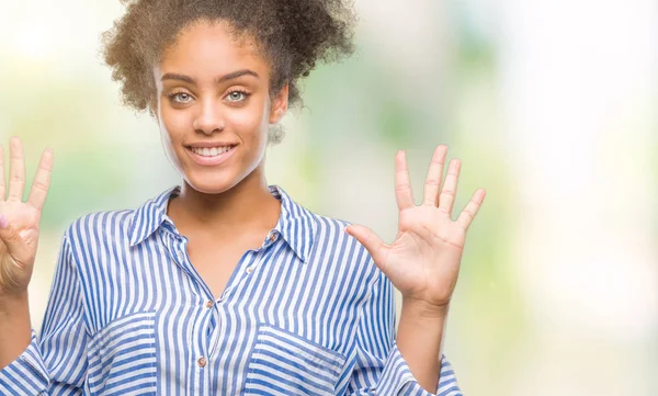 Unga Afro Amerikansk Kvinna Över Isolerade Bakgrund Visar Och Pekar — Stockfoto