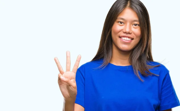 Jonge Aziatische Vrouw Geïsoleerde Achtergrond Weergeven Met Vingers Omhoog Nummer — Stockfoto