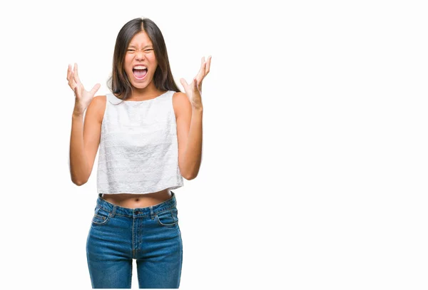 Young Asian Woman Isolated Background Crazy Mad Shouting Yelling Aggressive — Stock Photo, Image