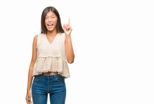 Joven Asiática Mujer Sobre Aislado Fondo Apuntando Dedo Hacia Arriba — Foto de Stock