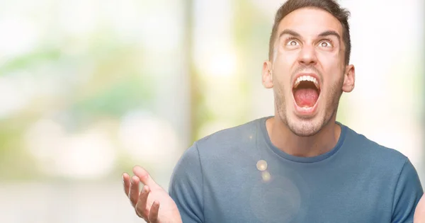 Handsome Young Casual Man Crazy Mad Shouting Yelling Aggressive Expression — Stock Photo, Image