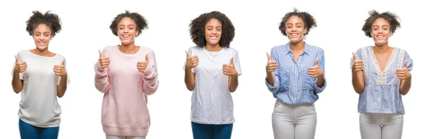 Colagem Mulher Afro Americana Sobre Fundo Isolado Sinal Sucesso Fazendo — Fotografia de Stock