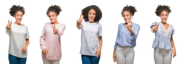 Colagem Mulher Afro Americana Sobre Fundo Isolado Sorrindo Olhando Para — Fotografia de Stock