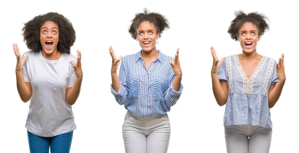 Collage Van Afrikaanse Amerikaanse Vrouw Geïsoleerde Achtergrond Gekke Gekke Schreeuwen — Stockfoto