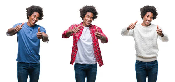 Collage Afro Americano Giovane Bel Ragazzo Sfondo Isolato Approvare Facendo — Foto Stock