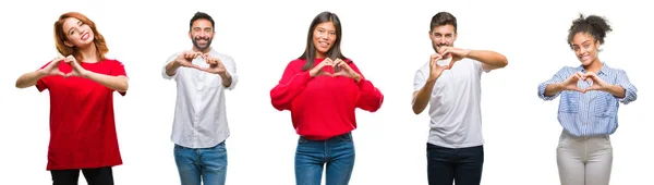Collage Chinos Grupo Indios Hispanos Sobre Fondo Aislado Sonriendo Amor — Foto de Stock