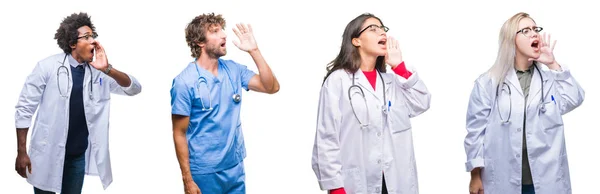 Colagem Grupo Médicos Enfermeiros Cirurgiões Sobre Fundo Isolado Gritando Gritando — Fotografia de Stock
