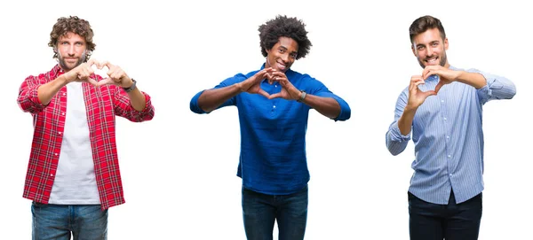 Collage Gruppo Uomini Afro Americani Ispanici Sfondo Isolato Sorridente Amore — Foto Stock