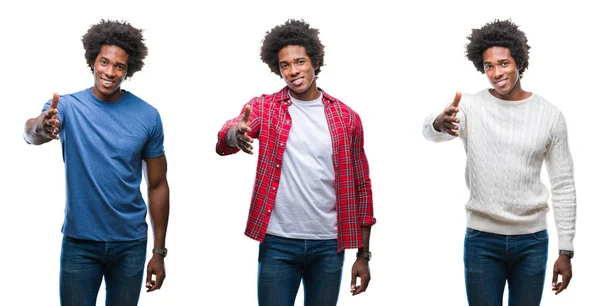 Collage Afroamerikanska Ung Stilig Man Över Isolerade Bakgrund Leende Vänliga — Stockfoto