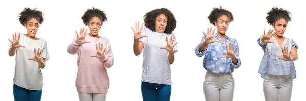 Colagem Mulher Afro Americana Sobre Fundo Isolado Com Medo Aterrorizado — Fotografia de Stock