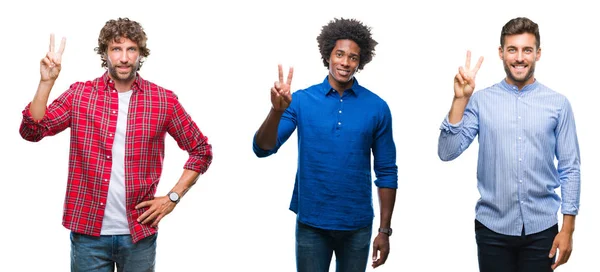 Kolaj Afro Amerikan Spanyol Erkekler Üzerinde Gösterilen Parmakları Ile Işaret — Stok fotoğraf