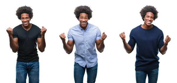 Collage Joven Afroamericano Guapo Sobre Fondo Aislado Celebrando Sorprendido Sorprendido —  Fotos de Stock