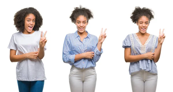 Colagem Mulher Afro Americana Sobre Fundo Isolado Sorrindo Com Rosto — Fotografia de Stock