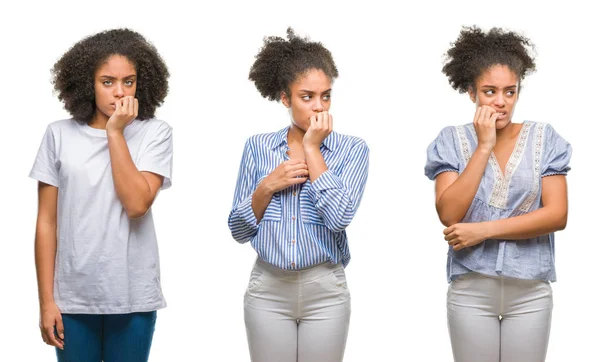 Collage Mujer Afroamericana Sobre Fondo Aislado Buscando Estresado Nervioso Con — Foto de Stock