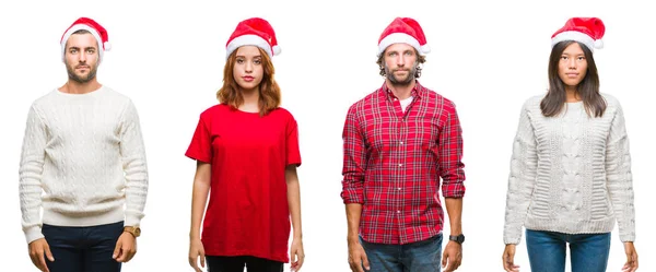 Collage Grupo Personas Que Usan Sombrero Navidad Sobre Fondo Aislado —  Fotos de Stock