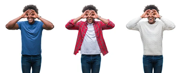 Collage African American Young Handsome Man Isolated Background Doing Gesture — Stock Photo, Image