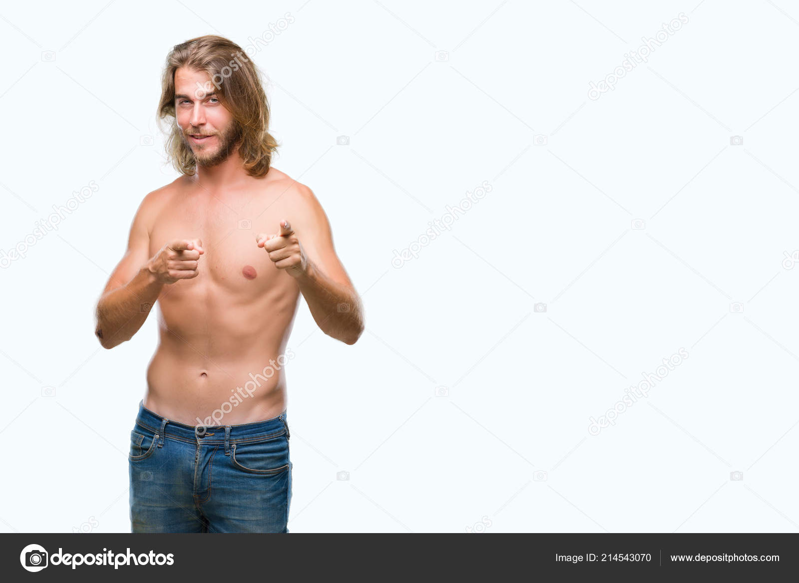 Young Handsome Shirtless Man Long Hair Showing Sexy Body Isolated Stock  Photo by © 214543070