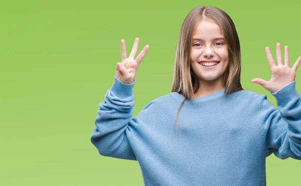 Young Beautiful Girl Wearing Winter Sweater Isolated Background Showing Pointing — Stock Photo, Image