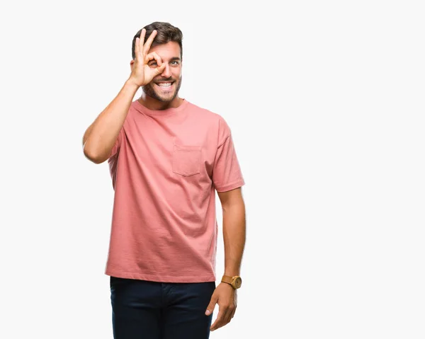 Joven Hombre Guapo Sobre Fondo Aislado Haciendo Buen Gesto Con —  Fotos de Stock