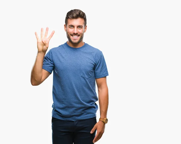 Joven Hombre Guapo Sobre Fondo Aislado Mostrando Señalando Hacia Arriba — Foto de Stock