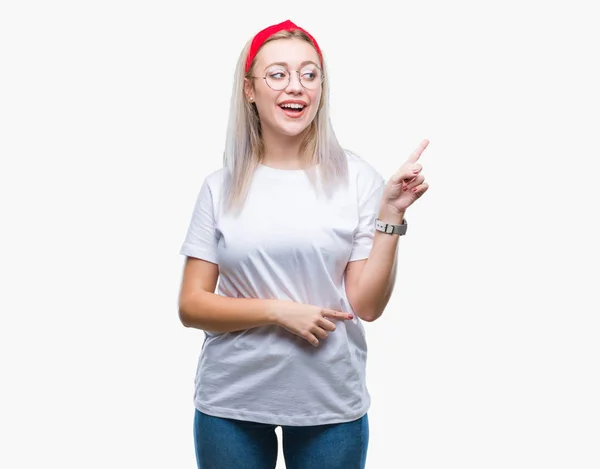 Young Blonde Woman Wearing Glasses Isolated Background Big Smile Face — Stock Photo, Image