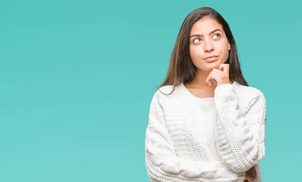 Junge Schöne Arabische Frau Winterpullover Über Isoliertem Hintergrund Mit Der — Stockfoto