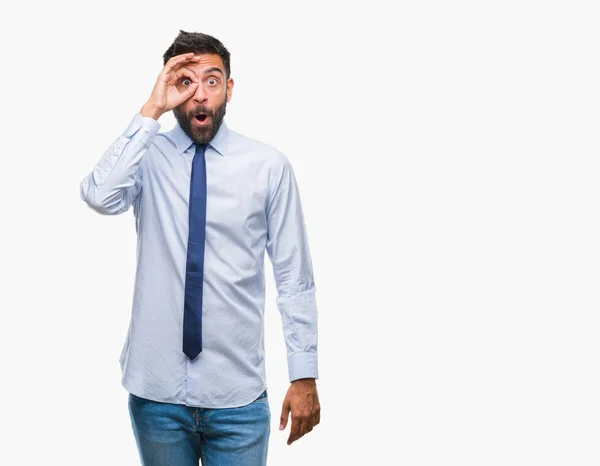 Adult Hispanic Business Man Isolated Background Doing Gesture Shocked Surprised — Stock Photo, Image