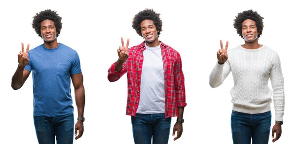 Collage Jeune Homme Beau Afro Américain Sur Fond Isolé Montrant — Photo