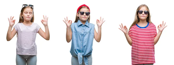 Collage Niña Pequeña Con Gafas Sol Sobre Fondo Aislado Relajarse — Foto de Stock