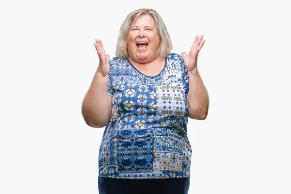 Senior Size Caucasian Woman Isolated Background Celebrating Mad Crazy Success — Stock Photo, Image