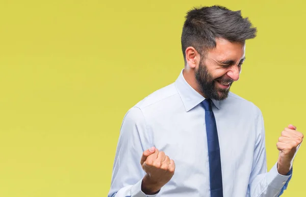 Erwachsener Hispanischer Geschäftsmann Mit Isoliertem Hintergrund Sehr Glücklich Und Aufgeregt — Stockfoto