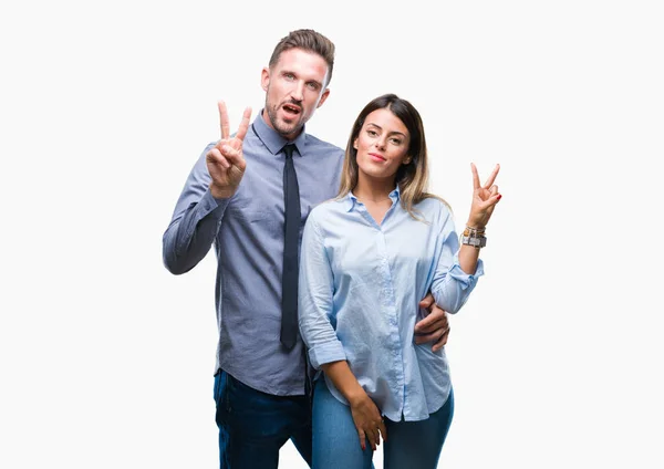 Young Workers Business Couple Isolated Background Smiling Happy Face Winking — Stock Photo, Image