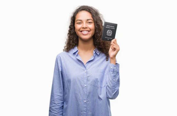 Junge Hispanische Frau Mit Italienischem Pass Mit Einem Glücklichen Gesicht — Stockfoto