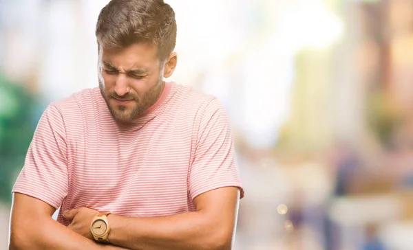 Junger Gutaussehender Mann Über Isoliertem Hintergrund Mit Der Hand Auf — Stockfoto