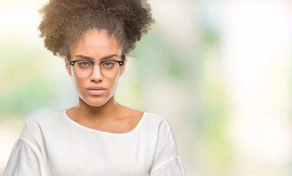 Mladá Afro Americký Žena Nosí Brýle Izolované Pozadí Skeptik Nervózní — Stock fotografie