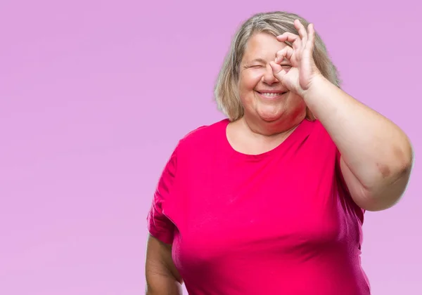 Senior Size Kaukasische Frau Über Isolierten Hintergrund Tun Geste Mit — Stockfoto