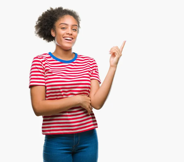 Young Afro American Woman Isolated Background Big Smile Face Pointing — Stock Photo, Image