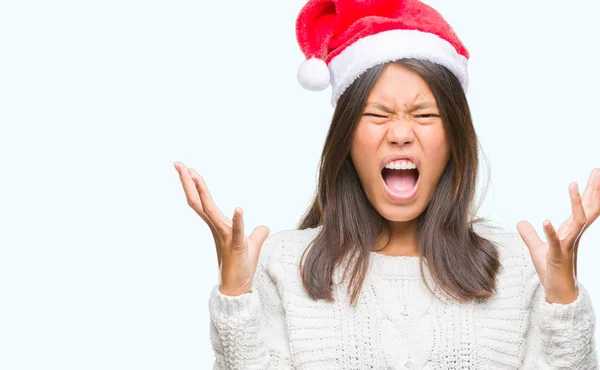 Young Asian Woman Wearing Christmas Hat Isolated Background Crazy Mad — Stock Photo, Image