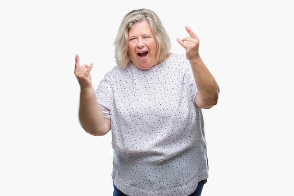 Senior Grootte Kaukasische Vrouw Geïsoleerde Achtergrond Schreeuwen Met Gekke Expressie — Stockfoto