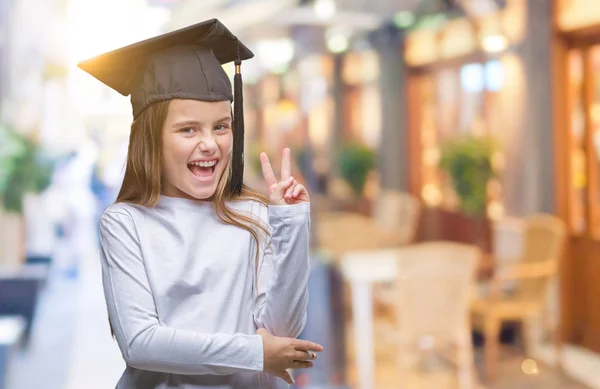 Young Beautiful Girl Wearing Graduate Cap Isolated Background Smiling Happy — Stock Photo, Image