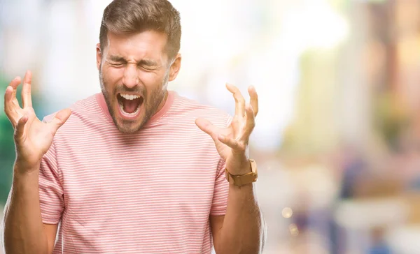 Junger Gutaussehender Mann Mit Isoliertem Hintergrund Der Verrückt Und Erfolgsverrückt — Stockfoto