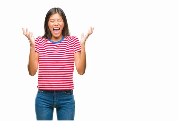 Young Asian Woman Isolated Background Celebrating Mad Crazy Success Arms — Stock Photo, Image