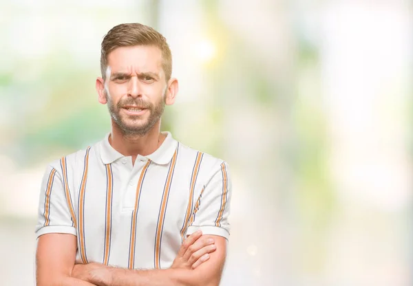 Joven Hombre Guapo Sobre Fondo Aislado Escéptico Nervioso Desaprobando Expresión —  Fotos de Stock